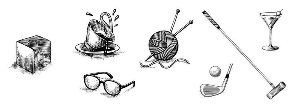 Vector Diverse leisure activities are illustrated with a coffee yarn golf and reading items.