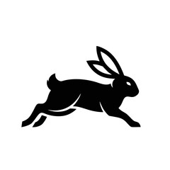 Simple Silhouette Running Rabbit Logo Design, black bunny Vector Art