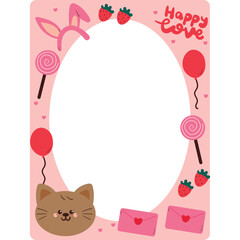 cute pink frame with drawing cartoon valentine stuff. valentine doodle, object, hand drawing illustration