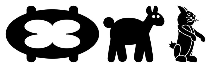 Vector Playful animal silhouettes depict a bear horse and rabbit.