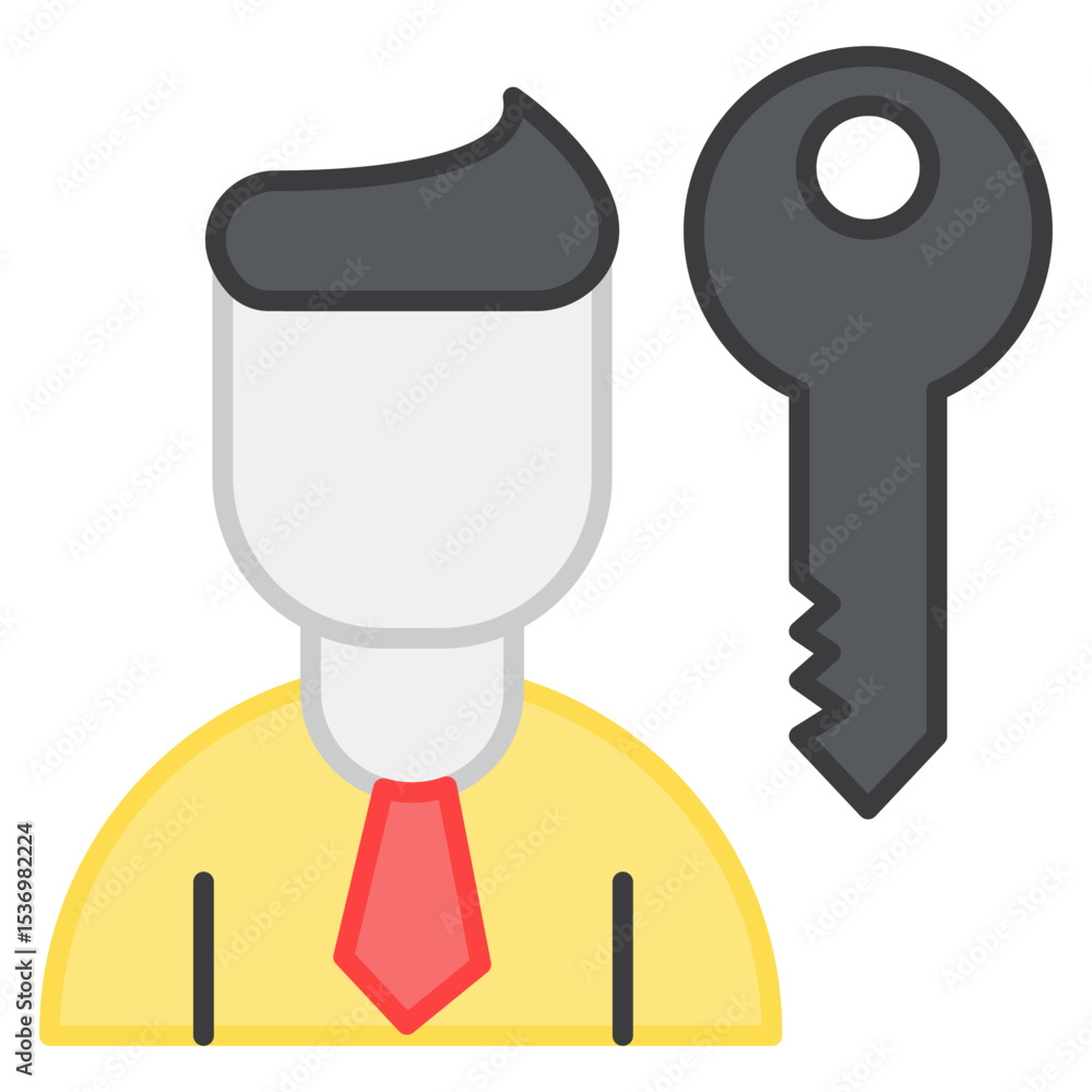 Poster abstract user avatar and key flat icon for digital security, login access, and personal data