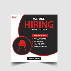 We are hiring recruitment open job vacancy design vector social media post banner template or web banner layout