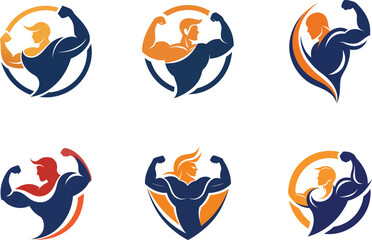 Obraz premium Strongman Logo Designs Fitness Branding Muscle Icons Bodybuilding Athletic Symbols for Gym Businesses