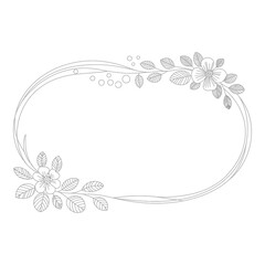 Obraz premium Floral oval frame with leaves and flowers isolated on white background