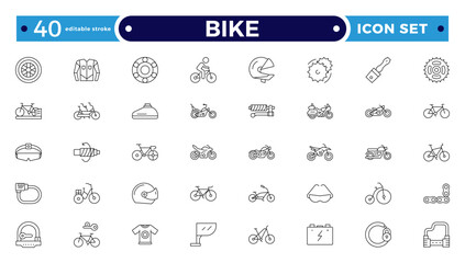 Bike and Cycling Outline Icons – Minimal Sport and Travel Symbol Pack. Editable stroke outline icon.
