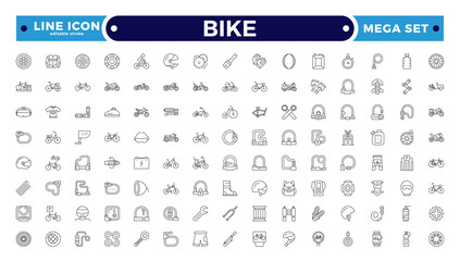 Bike and Cycling Outline Icons &ndash; Minimal Sport and Travel Symbol Pack. Editable stroke outline icon.
