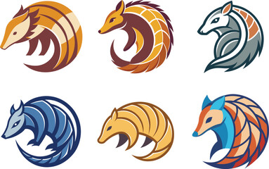 Obraz premium Six stylized armadillo logo designs perfect for branding a nature-inspired business or environmental organization needing unique animal icons