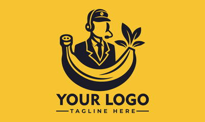 Cheerful cartoon banana character with a happy face wearing a headset, emerging from a peeled banana. Communication and fun concept