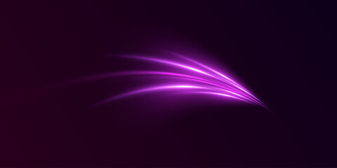 Glowing purple curved rays.Abstract vector neon wave.Speed ​​effect.Bright sparkling background.Laser beams.