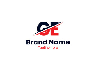 Vector GE logo design is divided by a line. GE logo template with red and black colors. EG logo, EG letter