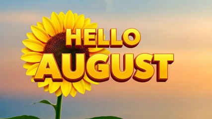 Vibrant sunflower transformation with hello august text in sunrise sequence - Powered by Adobe