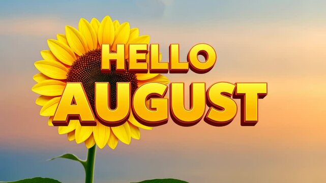 Vibrant sunflower transformation with hello august text in sunrise sequence