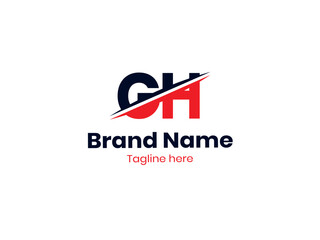 Vector GH logo design is divided by a line. GH logo template with red and black colors. HG logo, HG letter