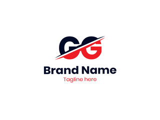Vector GG logo design is divided by a line. GG logo template with red and black colors. GG logo, GG letter