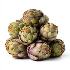 Fototapeta premium Fresh Artichokes A Pile of Organic Green and Purple Artichokes Isolated on White Background