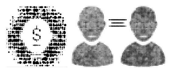 Vector Dot patterned figures depict a teacher and students in an equation.