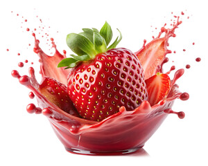 delicious strawberries juice splash isolated on white background PNG,AI GENERATED