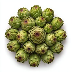 Obraz premium Fresh Green Artichokes Arranged in a Circular Pattern Close Up Studio Shot of Organic Vegetables Healthy Food Concept