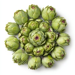 Obraz premium Fresh Green Artichokes Arranged in a Circle for Culinary and Health Use