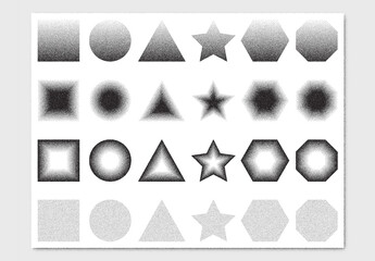 Vector collection of various figures with stipple noise texture effect