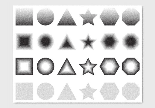 Vector collection of various figures with stipple noise texture effect