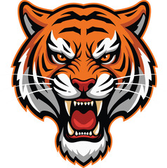 Angry tiger head vector, roaring wild cat illustration, fierce jungle predator art, mascot logo design, aggressive tiger face clipart, bold animal graphic, wildlife symbol