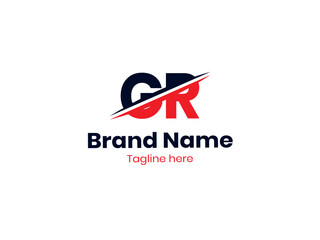 Vector GR logo design is divided by a line. GR logo template with red and black colors. RG logo, RG letter