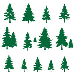 Obraz premium Forest trees set. Isolated vector silhouette. Coniferous forest. Christmas tree, fir-tree, pine, pine-tree, Scotch fir, cedar