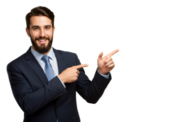 A businessman pointing at a blank space for copy, isolated 