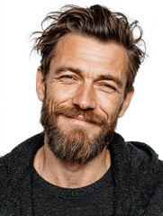 Portrait of a Handsome Man with a Well-Groomed Beard Isolated on White Background &ndash; Stylish Male Model with Facial Hair, Copy Space