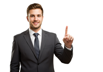 A businessman pointing at a blank space for copy, isolated 