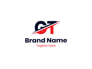 Vector GT logo design is divided by a line. GT logo template with red and black colors. TG logo, TG letter