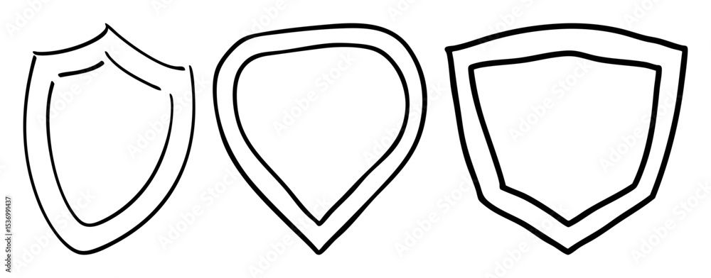 Poster vector three distinct shield emblems showcase varied protective designs.