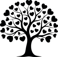 Fototapeta premium love tree with heart leaves silhouette on white background