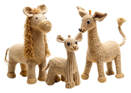 Jute animal figures  isolated on white background