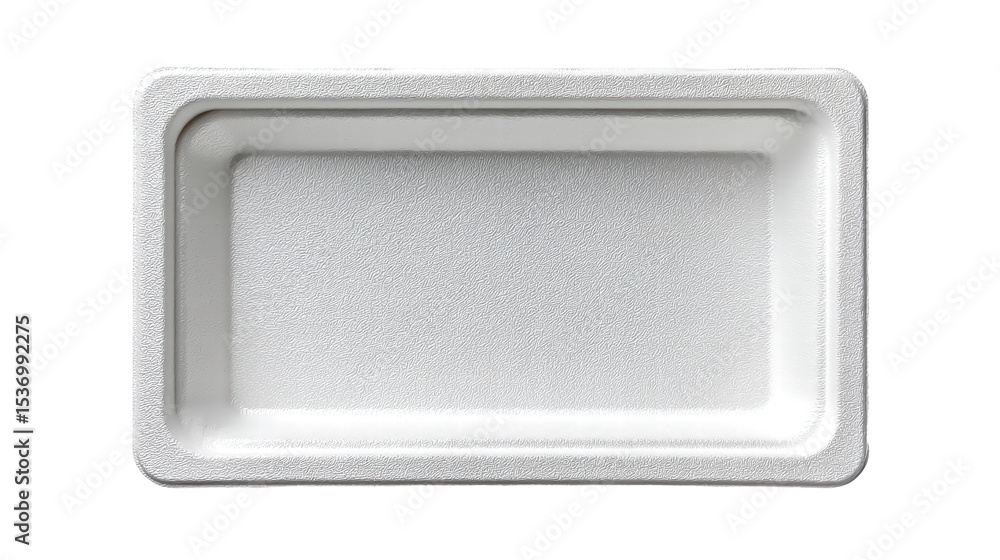 Poster white isolated rectangular foam tray on transparent background with textured surface