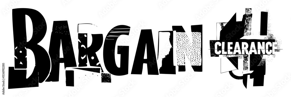 Poster vector bold typographic features bargain and clearance text with distressed vector elements.