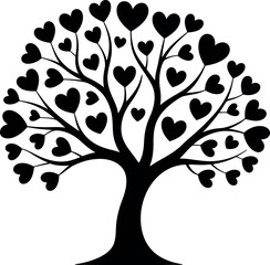 Fototapeta premium love tree with heart leaves silhouette on white background