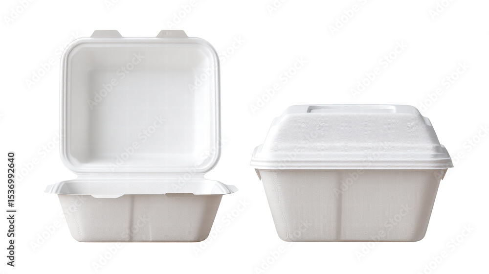 Poster disposable food container isolated on transparent background with two views