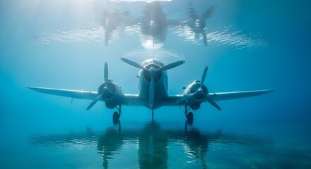 Surreal Scene of Airplane Sinking in Clear Ocean Waters