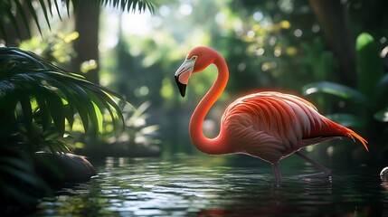 Fototapeta premium Bird glowing in natural forest waterscape high resolution picture