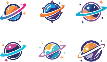 Colorful Planet Logos Design Set perfect for Branding Space Themes App Icons and Creative Projects