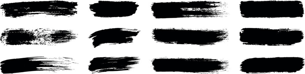 Brush strokes, black ink lines, Paintbrush, Big collection of grunge black paint, ink brush strokes. Dirty texture banners. Set of rectrangle shape brush strokes. Painted rectangles and long strokes 