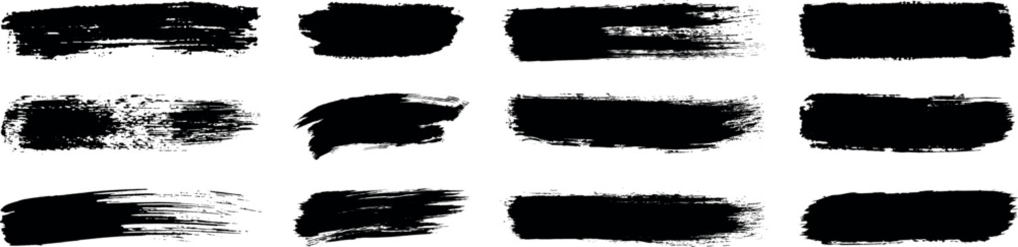 Brush strokes, black ink lines, Paintbrush, Big collection of grunge black paint, ink brush strokes. Dirty texture banners. Set of rectrangle shape brush strokes. Painted rectangles and long strokes 