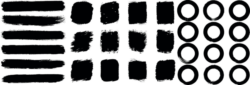Brush strokes, black ink lines, Paintbrush, grunge circles shapes, grunge, Big collection of grunge black paint, ink brush strokes. Dirty texture banners. Set of rectrangle shape brush strokes. 