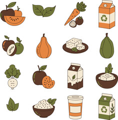 set of vegetables icons coloured logo