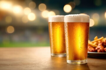 Two Cold Beers and Bar Food During Game Night