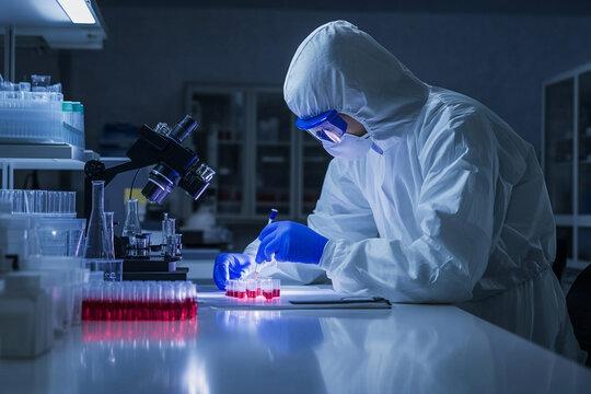 Forensic scientist examines evidence in laboratory setting