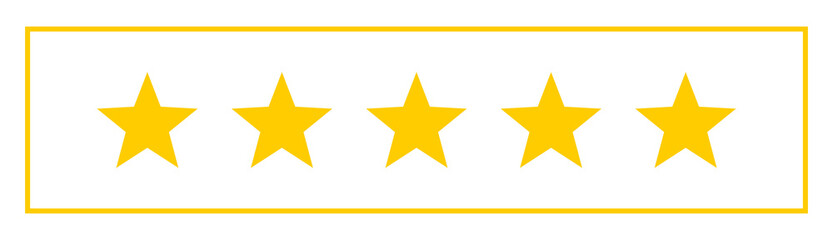 Obraz premium Gold 5 Stars Icons for Customer Feedback and Quality Ranking - White / PNG background