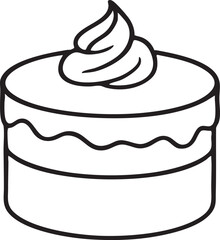 Simple Black and White Cake Illustration with Cream Topping Perfect for Coloring Books and Minimalist Designs